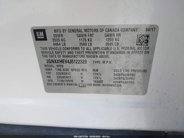 2GNAXHEV4J6122329 Chevrolet lyx - direct injection, vvt, fgt, turbo, alum, gen1