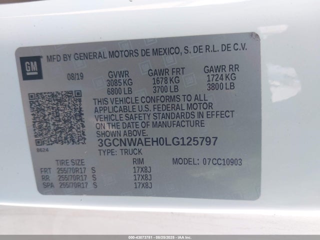 3GCNWAEH0LG125797 Chevrolet lv3 - gen 5, sidi, vvt, ohv, e85 max alum