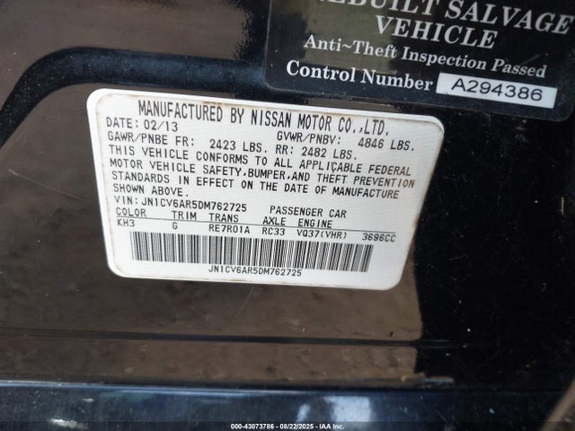 Продажа на аукционе авто 2013 Infiniti G37x, vin: JN1CV6AR5DM762725, номер лота: 43073786
