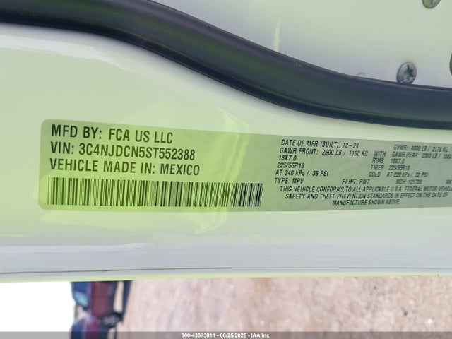 Aukcja sprzedaży 2025 Jeep Compass Limited 4x4, vin: 3C4NJDCN5ST552388, numer aukcji: 43073811