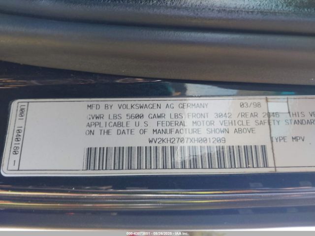1999 VOLKSWAGEN EUROVAN WV2KH2707XH001209 Photo 8