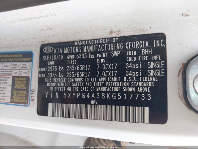 5XYPG4A38KG517733 KIA gdi theta-ii