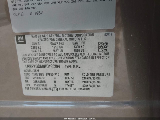 Buick lcv -sidi: spark ignited direct injection, vvt: variable valve timing, e85 max, e0-e100, alum, dcvcp 2017 LRBFXDSA0HD180294 Image 9