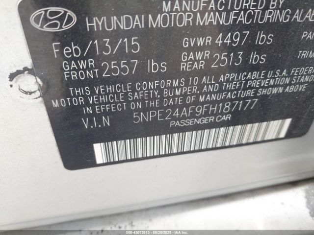 2015 HYUNDAI SONATA 5NPE24AF9FH187177 Photo 8