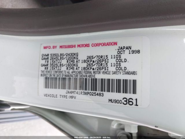 1999 MITSUBISHI MONTERO SPORT JA4MT41R3XP025483 Photo 8