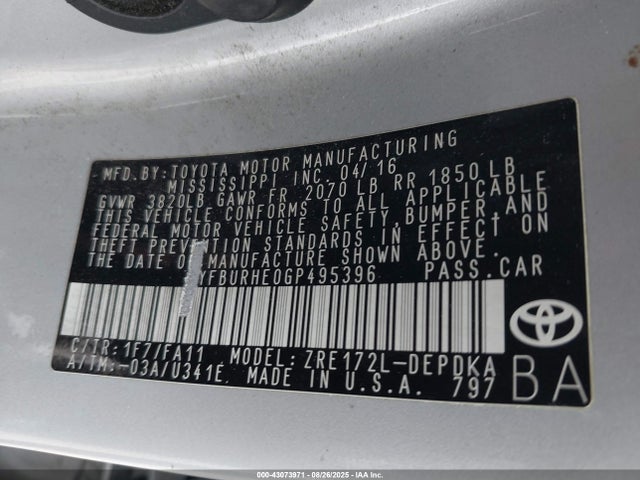 Toyota 2zr-fe 2016 5YFBURHE0GP495396 Image 9