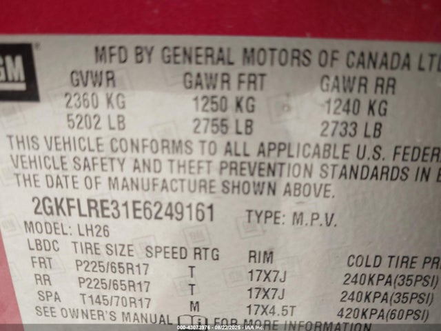 GMC lfx - vvt, e85 max, aluminum 2014 2GKFLRE31E6249161 Image 9