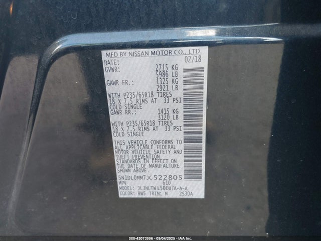 5N1DL0MM7JC522805 Infiniti QX60