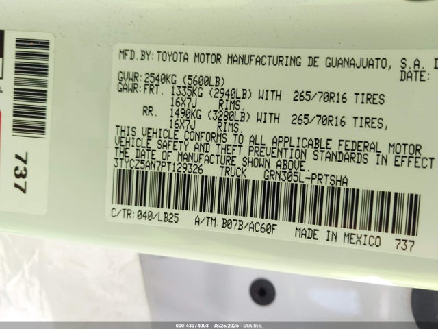 3TYCZ5AN7PT129326 Toyota 2gr-fks
