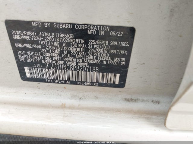 JF2GTHNC8P8207188 Subaru na