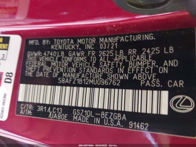 2021 LEXUS ES 350 58AFZ1B12MU096762 Photo 8