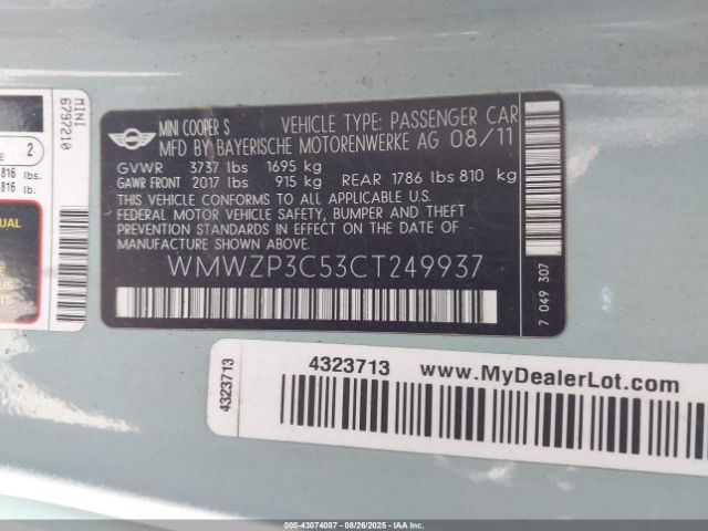 2012 MINI COOPER S WMWZP3C53CT249937 Photo 8
