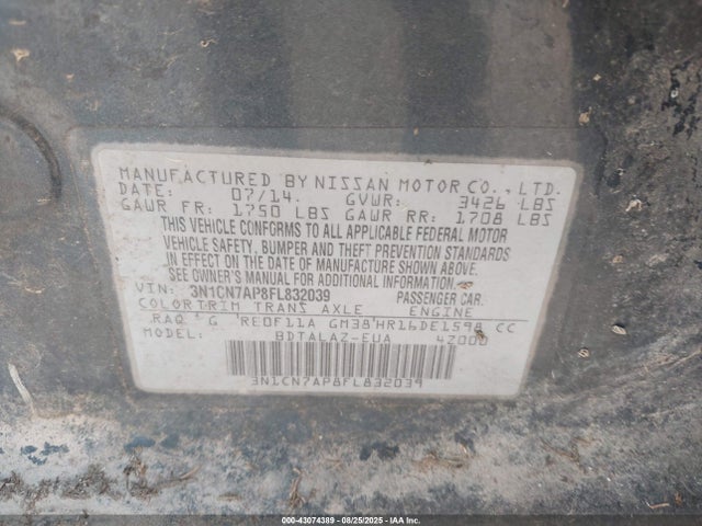 3N1CN7AP8FL832039 Nissan 2015