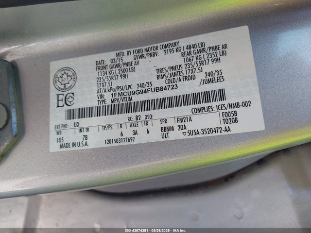 1FMCU9G94FUB84723 Ford 2015