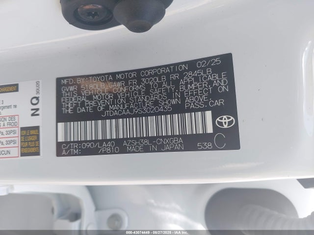 JTDACAAJ9S3020435 Toyota a25a-fxs