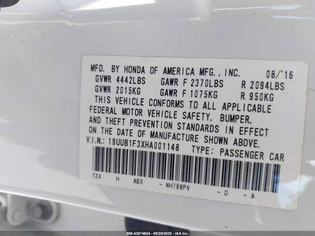 19UUB1F3XHA001148 Acura k24w7