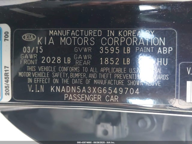 KIA gamma 2016 KNADN5A3XG6549704 Image 9