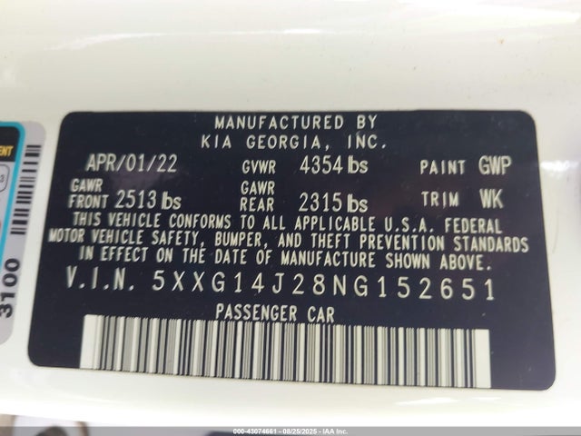 5XXG14J28NG152651 KIA t-gdi gamma ii