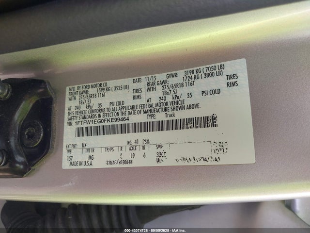 1FTFW1EG0FKE99464 Ford 2015