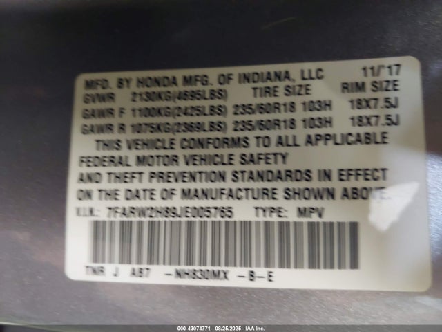 7FARW2H89JE005765 Honda l15be