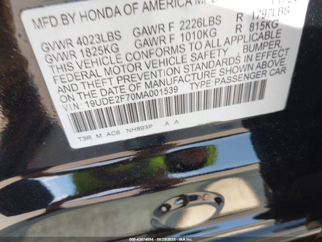 Aukcja sprzedaży 2021 Acura Ilx, vin: 19UDE2F70MA001539, numer aukcji: 43074894