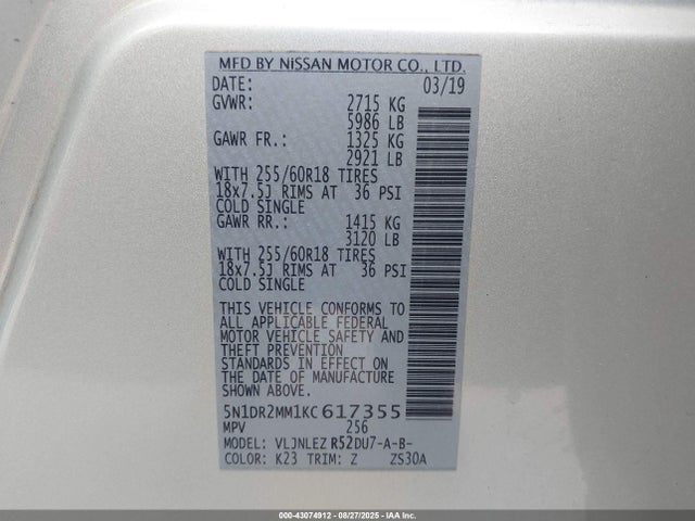5N1DR2MM1KC617355 Nissan 2019