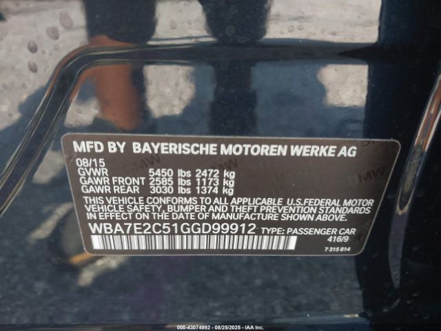 2016 BMW 740I WBA7E2C51GGD99912 Photo 8