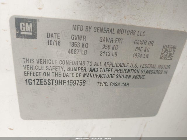 1G1ZE5ST9HF159758 Chevrolet lfv - di: direct injection, vvt: variable valve timing, gen 1