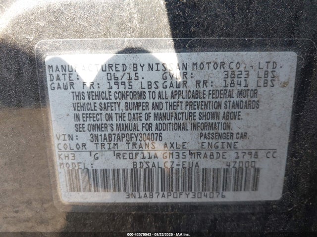 3N1AB7AP0FY304076 Nissan 2015