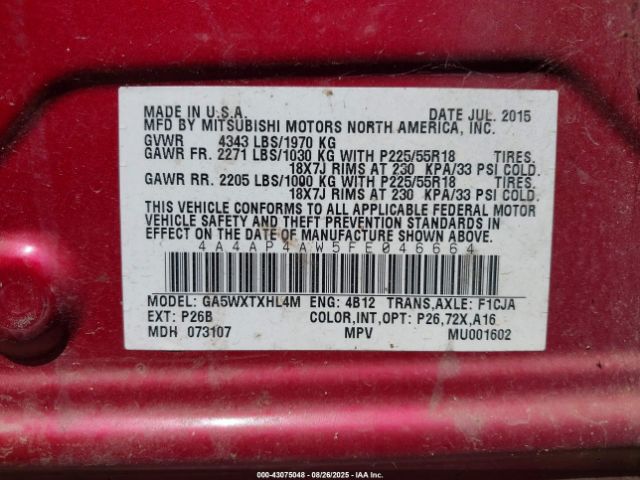 2015 MITSUBISHI OUTLANDER SPORT 4A4AP4AW5FE046664 Photo 8