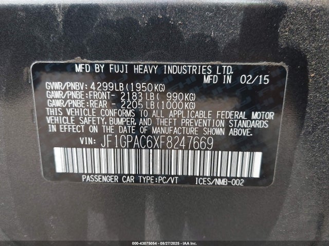 JF1GPAC6XF8247669 Subaru 2.0l na