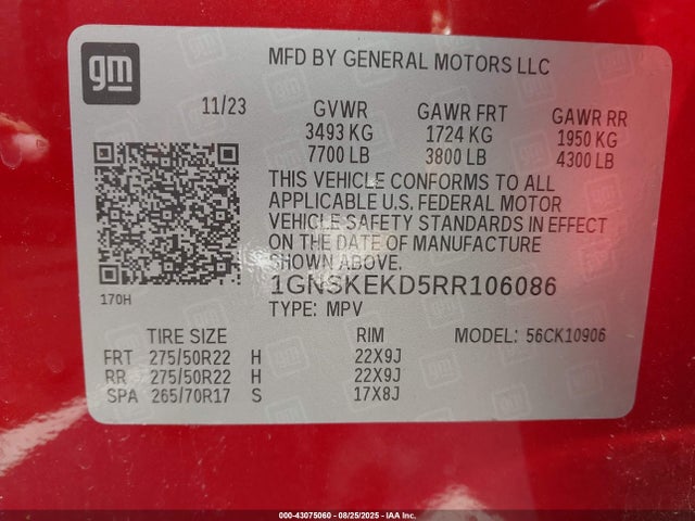 1GNSKEKD5RR106086 Chevrolet l84