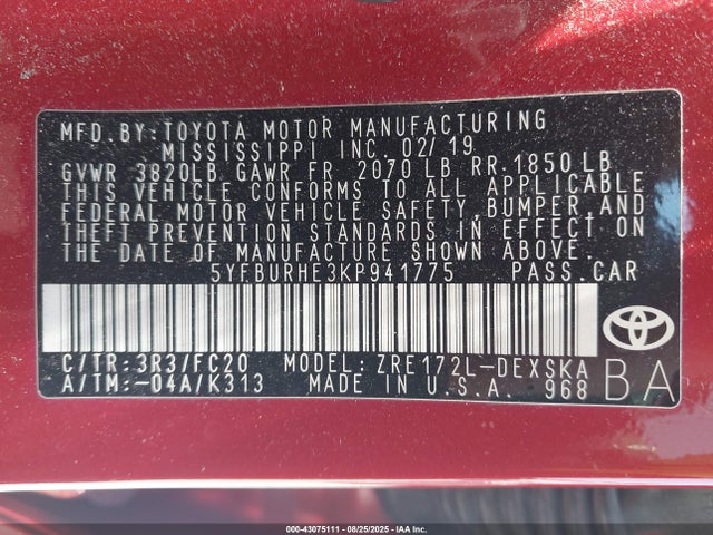 Toyota 2zr-fe 2019 5YFBURHE3KP941775 Image 9