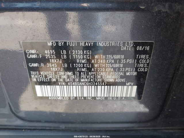 4S4BSANC6H3245547 Subaru u5