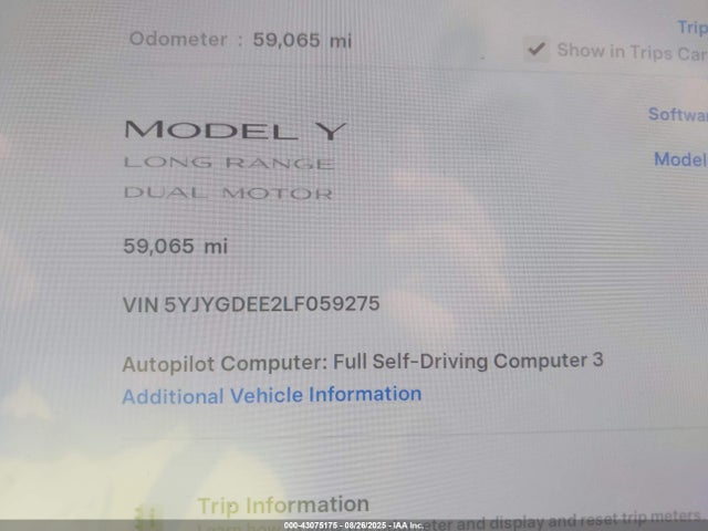 5YJYGDEE2LF059275 Tesla Model Y