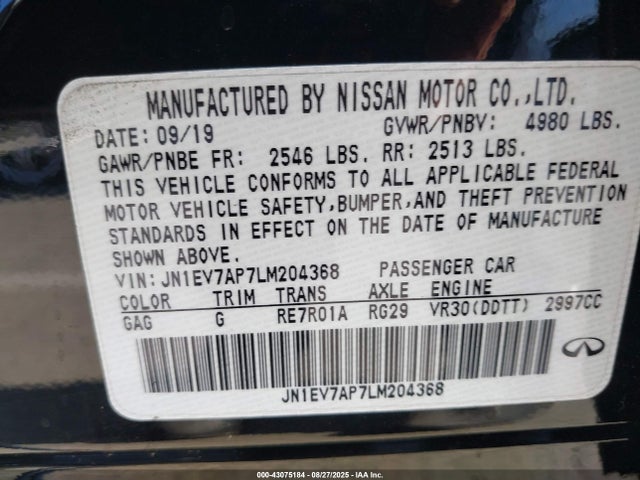 Infiniti Q50 2020 JN1EV7AP7LM204368 Image 9