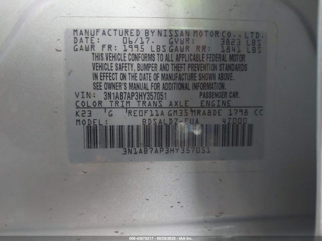 3N1AB7AP3HY357051 Nissan 2017