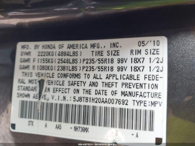 2010 ACURA RDX 5J8TB1H20AA007692 Photo 8