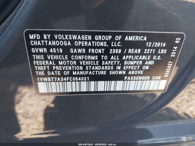 1VWBT7A34FC054021 Volkswagen Passat