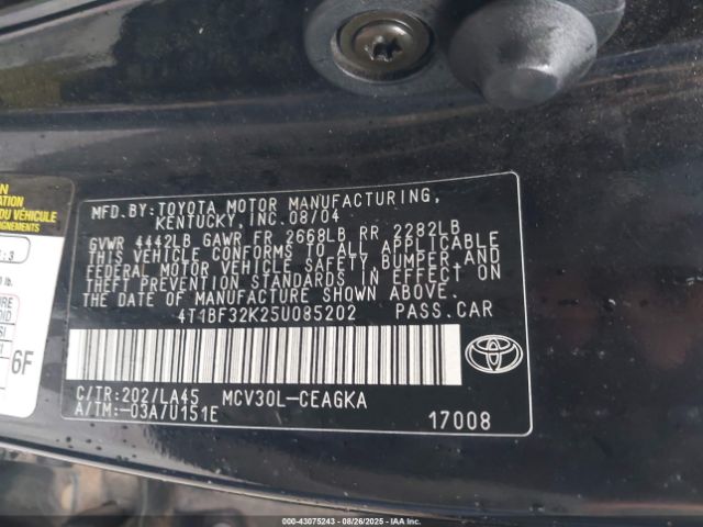2005 TOYOTA CAMRY 4T1BF32K25U085202 Photo 8