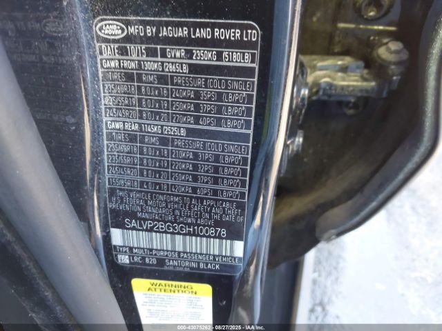 2016 LAND ROVER RANGE ROVER EVOQUE SALVP2BG3GH100878 Photo 8