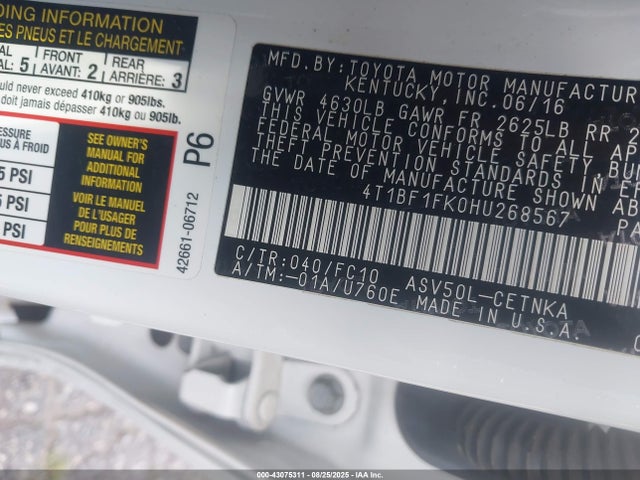 Продаж на аукціоні авто 2017 Toyota Camry Le, vin: 4T1BF1FK0HU268567, номер лоту: 43075311