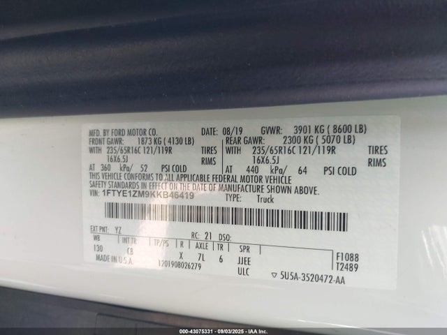 1FTYE1ZM9KKB46419 Ford 2019