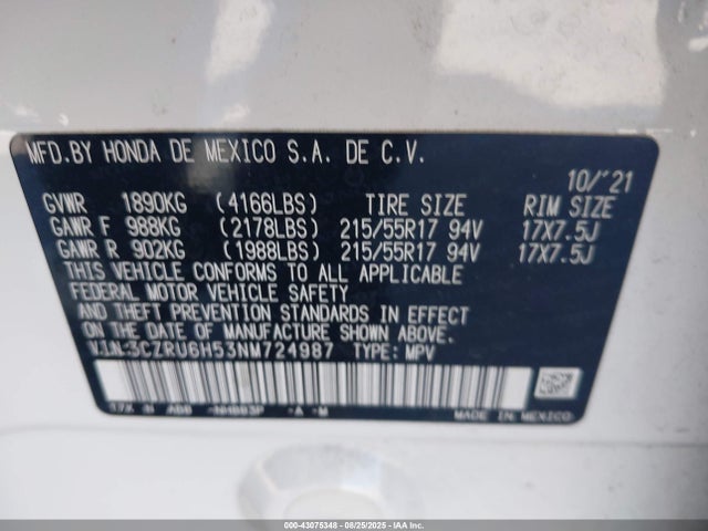 3CZRU6H53NM724987 Honda r18z9