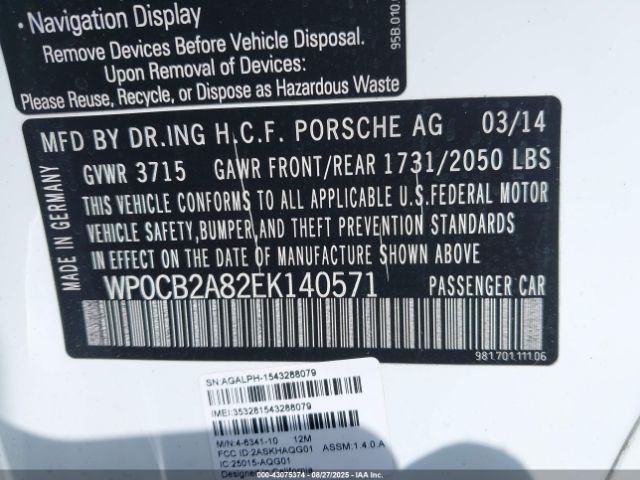 2014 PORSCHE BOXSTER WP0CB2A82EK140571 Photo 8