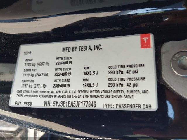5YJ3E1EA5JF177846 Tesla 2018