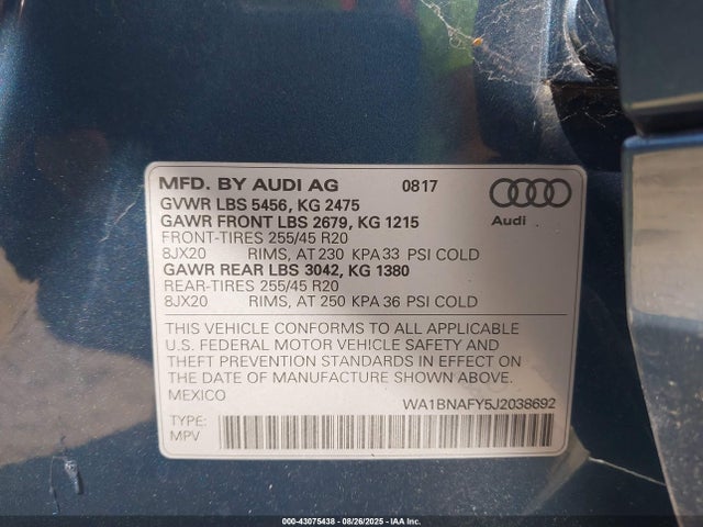 WA1BNAFY5J2038692 Audi Q5