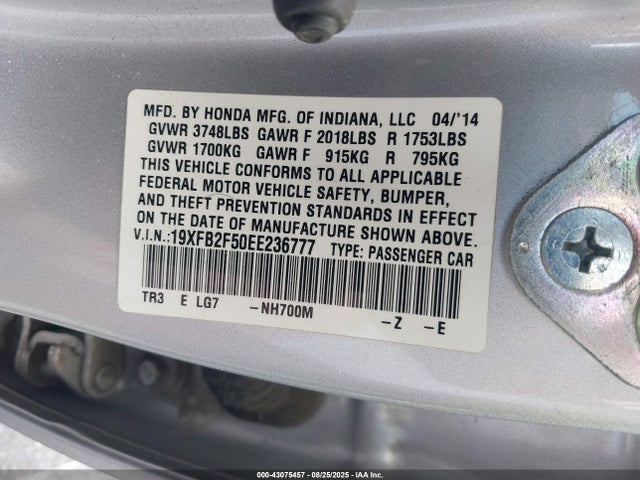 Honda r18z1 2014 19XFB2F50EE236777 Image 9