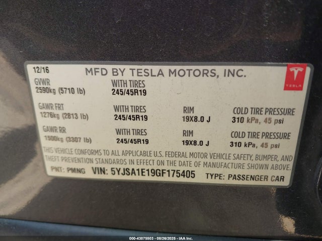2016 TESLA MODEL S 5YJSA1E19GF175405 Photo 8
