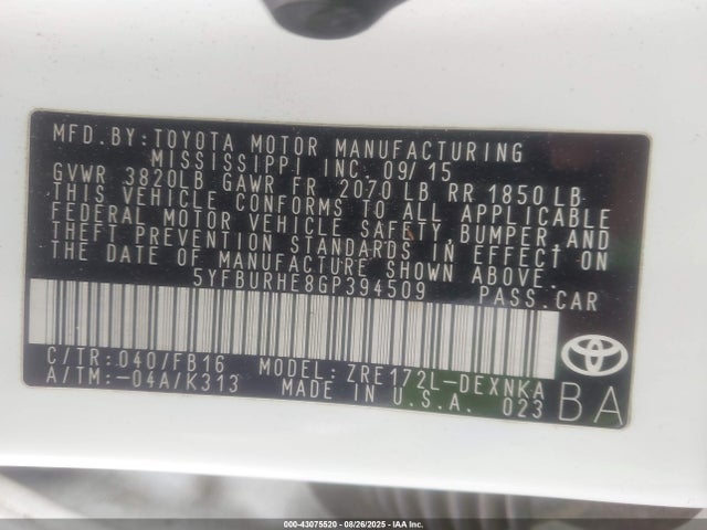 5YFBURHE8GP394509 Toyota 2zr-fe